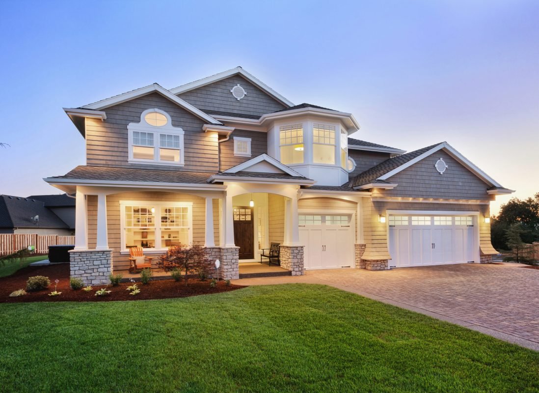 Front elevation of Home, with lawn